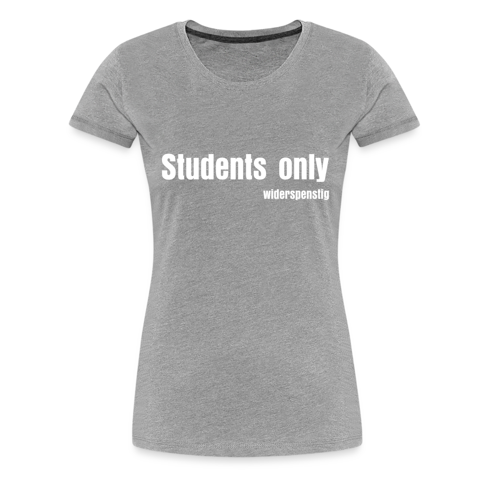 Stylish grey T-shirt with 'Students only' print, perfect for rebellious students to stand out.