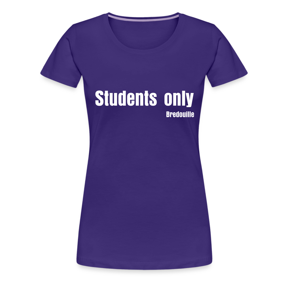 Bredouille T-Shirt in purple with 'Students only' text, perfect for confident female students.
